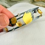 Judith Neugebauer Signed Sterling Silver Gold Leaf Cuff Bracelet Black Photo 3