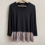 Kate Spade Black Broome Street Soiree Polka Dot Mixed Media Ruffle Hem Top Photo 2