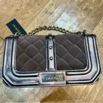 Bebe  Stephanie Faux Suede Quilted Studded Mini Crossbody Pewter Grey NWT Photo 0