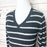 Merona  Black & Gray Striped V Neck Pullover Sweater Top Size Small Photo 3