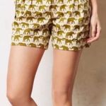 Anthropologie Cartonnier Women's Shorts Elephant Print Beige Olive Green Size 4 Tan Photo 0