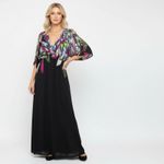 Forever 21 Black Peacock Bodice Print Maxi Long A Line Skirt Dress M Photo 6