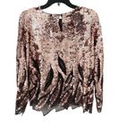 Oleg Cassini Vintage  Pink Black Sequin Beaded Blouse zig Zag Hem size small Photo 4