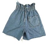 ZARA High Waisted Denim Shorts Paperbag Waist Frayed Hem Size 0 Blue BOHO Photo 1