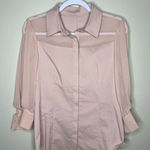 Blush Pink Sheer‎ 3/4 Sleeves Stretch Button Front Shirt M Size M Photo 0