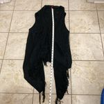 Open Front Fringe Knit Vest Black Size XL Photo 6