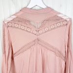 Free People Wild Wind Light Pink Lace Inset Boho Button Down Tunic Size Small Photo 8