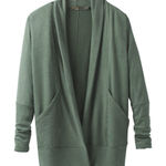prAna  Centerpiece Wrap Open Front Cardigan Sweater Green Organic Cotton Size M Photo 0
