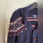 Brooks Brothers  Navy Red Christmas Fair-aisle 100% Wool Sweater Cardigan Women M Photo 1