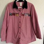 Bobbie Brooks Red Gold Checkered Plaid Mitten Holiday Blouse 18W/20W 2X Velvet C Photo 8