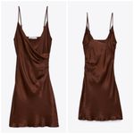 ZARA  brown satin effect dress with size ruching Photo 2
