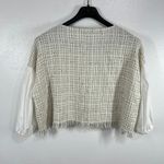 ZARA Tweed Fringe Boxy Crop Top White Black Balloon Sleeve Blouse XL Textured Photo 2