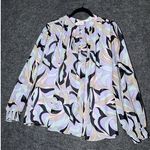 Calvin Klein Blouse Top Ruffled Pleated Long Sleeve XL Colorful Geometric Patter Photo 1