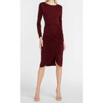 EXPRESS NEW Burgundy Long Sleeve Ruched Crewneck Midi Sheath Dress Medium Photo 1