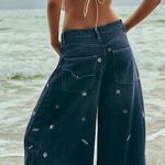 Free People NWT  Westward Embroidered Jeans in Under The Sea Photo 4