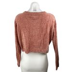 AQUA Women's Pink Tan Chenille Knit Crewneck Long Sleeve Crop Sweater Top Size S Photo 1
