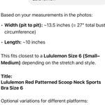 Lululemon  Red Patterned Sports Bra Size 6 Medium Photo 9