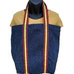 Old Navy  Boho Embroidered Denim Tote Bag Ribbon Double Handle Striped Summer Photo 2