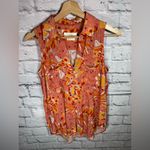 Anthropologie Vera for  Floral Sleeveless‎ Top Womens Medium Orange Pintucked Photo 2