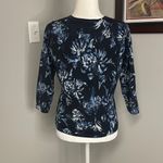 Garnet Hill 100% Merino Wool Cardigan Size Medium Lightweight Career Floral Photo 2