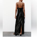 ZARA NWT black satin & mesh floral appliqué slip maxi dress with spaghetti strap Photo 5