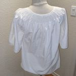 Women’s Short Sleeve Peasant Shirt Ruched Eyelet Cotton White Loose Fit Sz XXL Photo 4