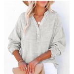 NWT ~ Women's Boho Light Gray Gauze Oversized Bohemian Blouse Top ~ MEDIUM Photo 1