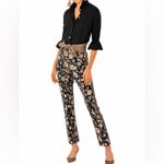 Elie Tahari Floral Straight Leg Black Pants size MEDIUM pull on NWOT Photo 1