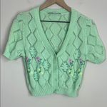 ZARA  Knit Crop Top Floral Embroidered Beaded Cottagecore Preppy Size Med Large Photo 0