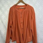 Free People  We The Free Coral Button Down Oversized Blouse Size M‎ Photo 2