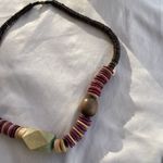 Vintage Chunky Wood Bead Disc Necklace Multiple Shapes Multicolor Western Boho Brown Photo 5