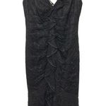 Carmen Marc Valvo Size 6 Black Silk Lace Overlay Ruffle Sleeveless Midi Dress Photo 0
