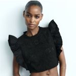 ZARA NWT  RUFFLED SLEEVE CONTRASTING KNIT TOP Photo 1