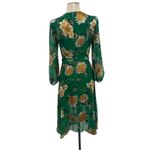 Alice + Olivia Coco Dress Floral Print Long Sleeve Silk Green Size US 2 Photo 9