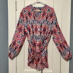 Boden rosie 100% linen tunic top button front multicolor ikat size 10R preppy Red Photo 1