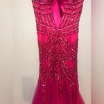 Sherri Hill Deep Raspberry Pink Beaded Tulle Skirt Mermaid Gown- Dress 2 Photo 14