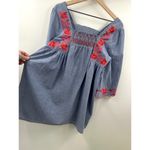 VICI Boho Blue White Stripe Floral Embroidered Mini Flowy Dress Medium Photo 3