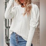 New One Eleven North All White Knit Long Puff Sleeved Light Weight Women size S Photo 2