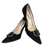 Prada  Womens Vintage Y2K Camoscio Nero Black Suede Point Toe Silver Buckle Heels Photo 1