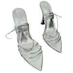 Camila Coelho  Jolie Metallic Silver Ankle Wrap Sandal Heels Photo 5