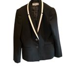 T Tahari  Women's Black Blazer Shawl‎ Collar Contrast Trim Long Sleeve size 10 Photo 5