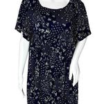Sasson Dress Womens Large Blue White Ditzy Floral Flower Shift Retro 90s Vintage Photo 0