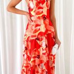 INDIKAH NWT  Seona Maxi Dress Orange Watercolor Print Spaghetti Straps Size Small Photo 1