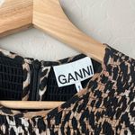 Ganni  Leopard Animal Print Brown Georgette Smocked Long Sleeve Midi Dress Size 4 Photo 5