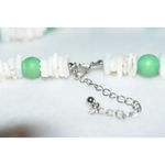 Beachy Chic Stacked White Shell Green Bead Lobster Claw Clasp Choker Necklace Photo 3