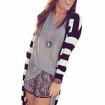 LF new Millau ᯾ Stripe V Neck Long Cardigan Duster Sweater ᯾ Black + White Photo 7