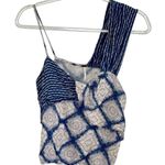 Free People  Indigo Call On Me Diamond Printed Top Blouse Asymmetrical Straps M Photo 2