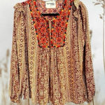 Savanna Jane Bright Long Sleeve Boho Top with Embroidery Design and Tassel Red Photo 0