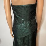 Theia Metallic Emerald Green Jacquard Strapless Ruched Evening Gown Size 10 Photo 9