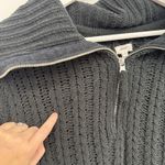 Aerie  Black Crochet Sheer Knit Quarter Zip Sweater Size Small Photo 2